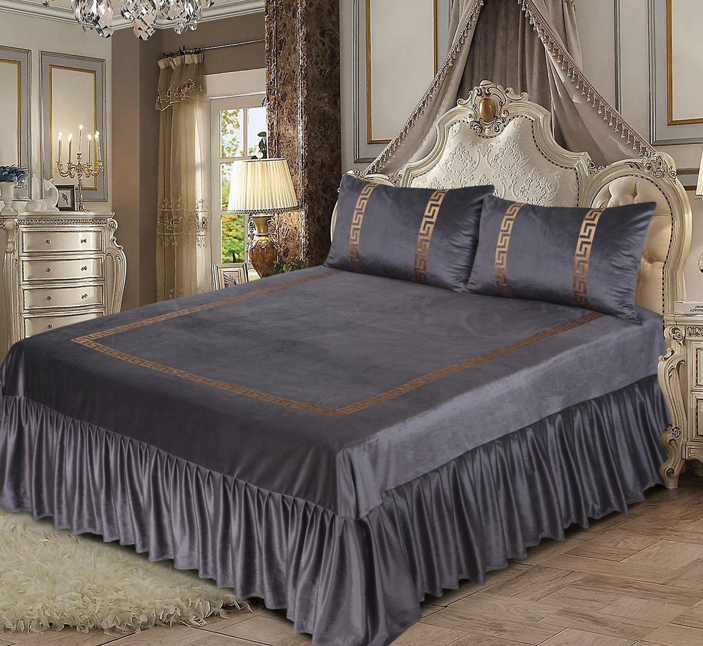 3 PCS VELVET BEDSHEET SET - Grey