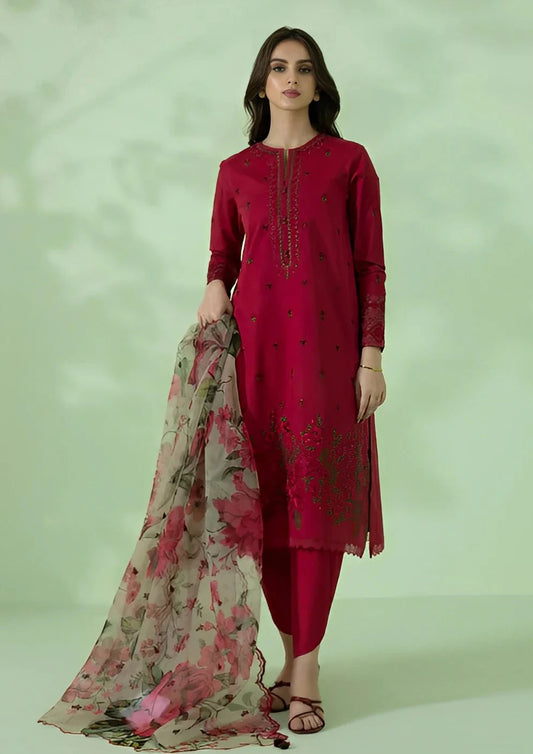 3Pc Lawn heavy embroidered summer Collection Suit with Organza Digital Dubata