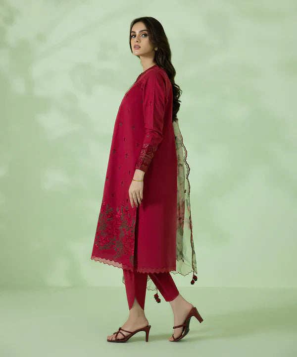 3Pc Lawn heavy embroidered summer Collection Suit with Organza Digital Dubata