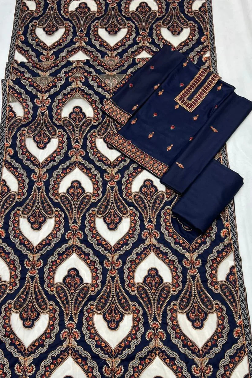 Unstitched Luxury Dhanak Heavy Embroidered 3PC Suit With Laser Cut Shawl