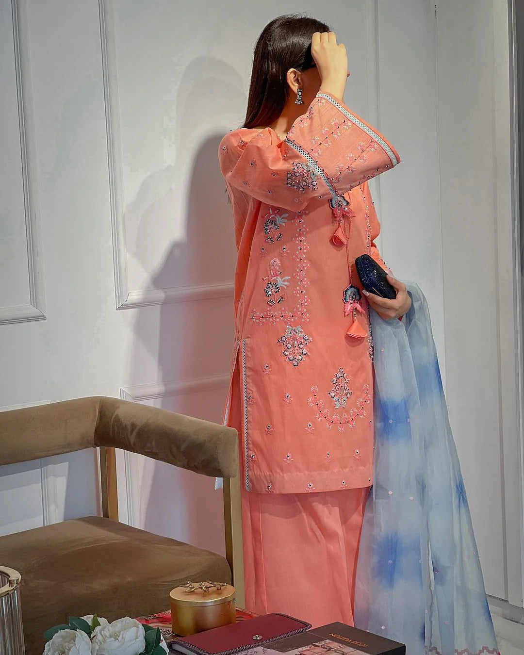 MAIRA ZUNNORAIN - 3PC LAWN EMBROIDERED SHIRT WITH ORGANZA PRINTED DUPPATA AND TROUSER