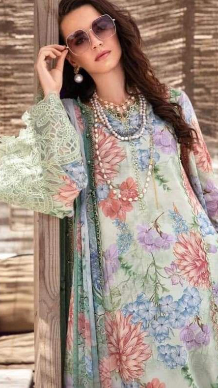 3pc unstitched digital print linen suit