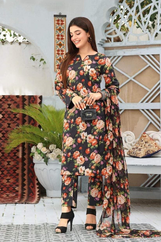 3pc digital print linen suit unstitched