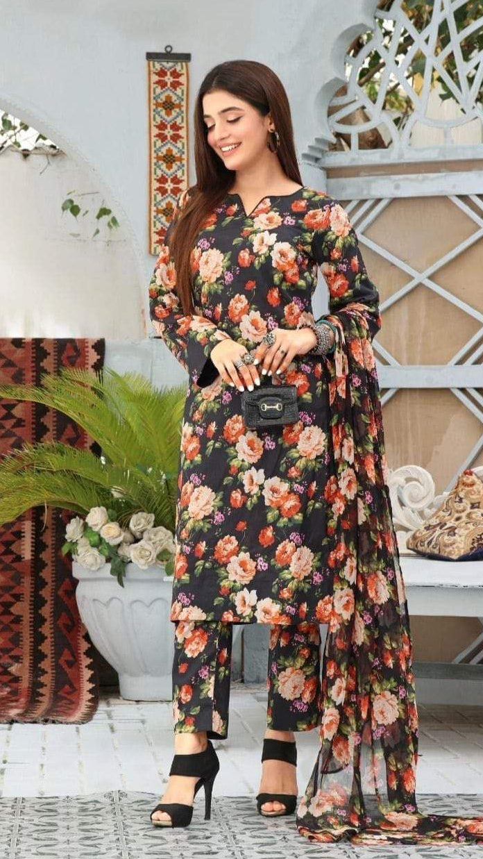 3pc digital print linen suit unstitched