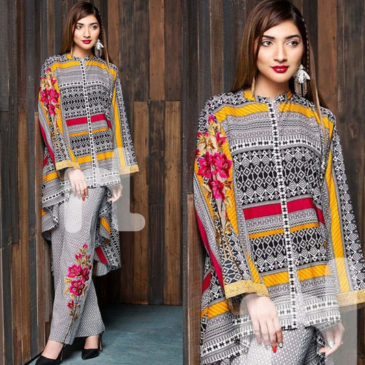 Blooming diagonal -2 Pc Lawn summer Collection printed Suit