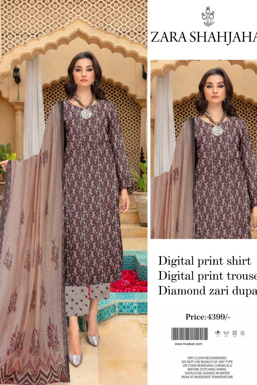 Zara shahjahan 3Pc Lawn Digital With diamond Dubata