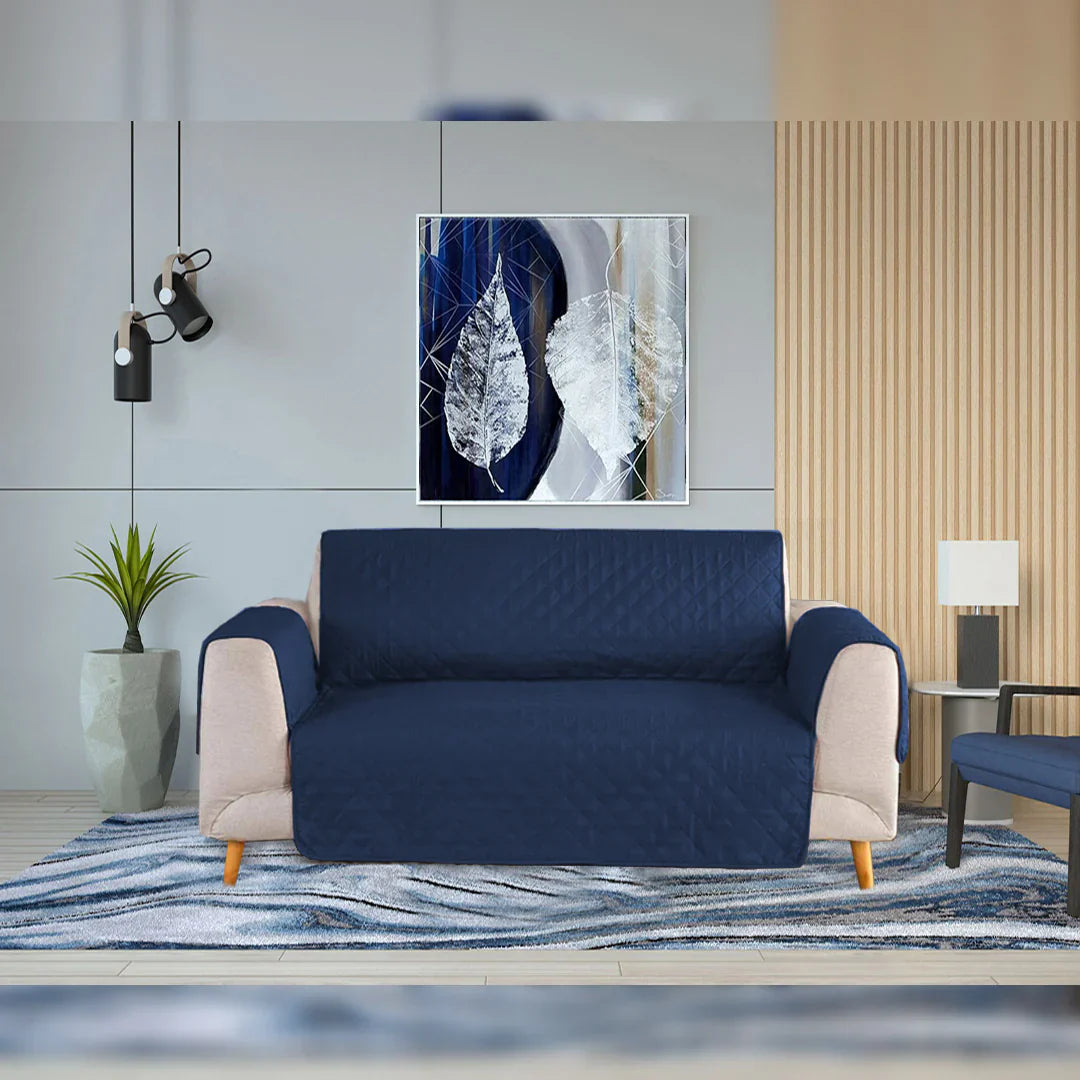 Cotton Quilted Sofa Runner - Sofa Coat (Navy Blue)