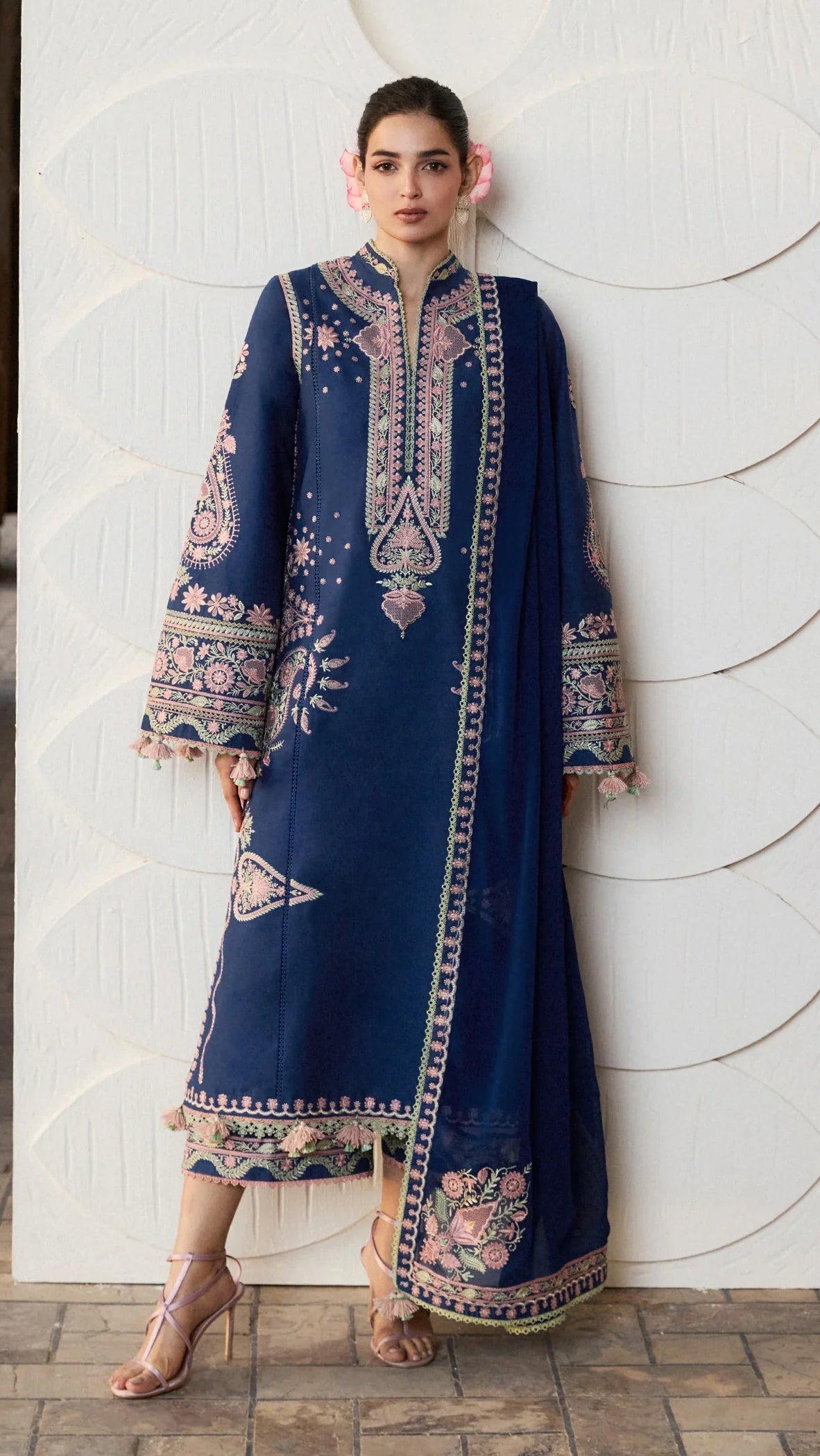 Dhanak 3 Piece Embroidered Suit With Embroiderd Ready to Wear Shawl