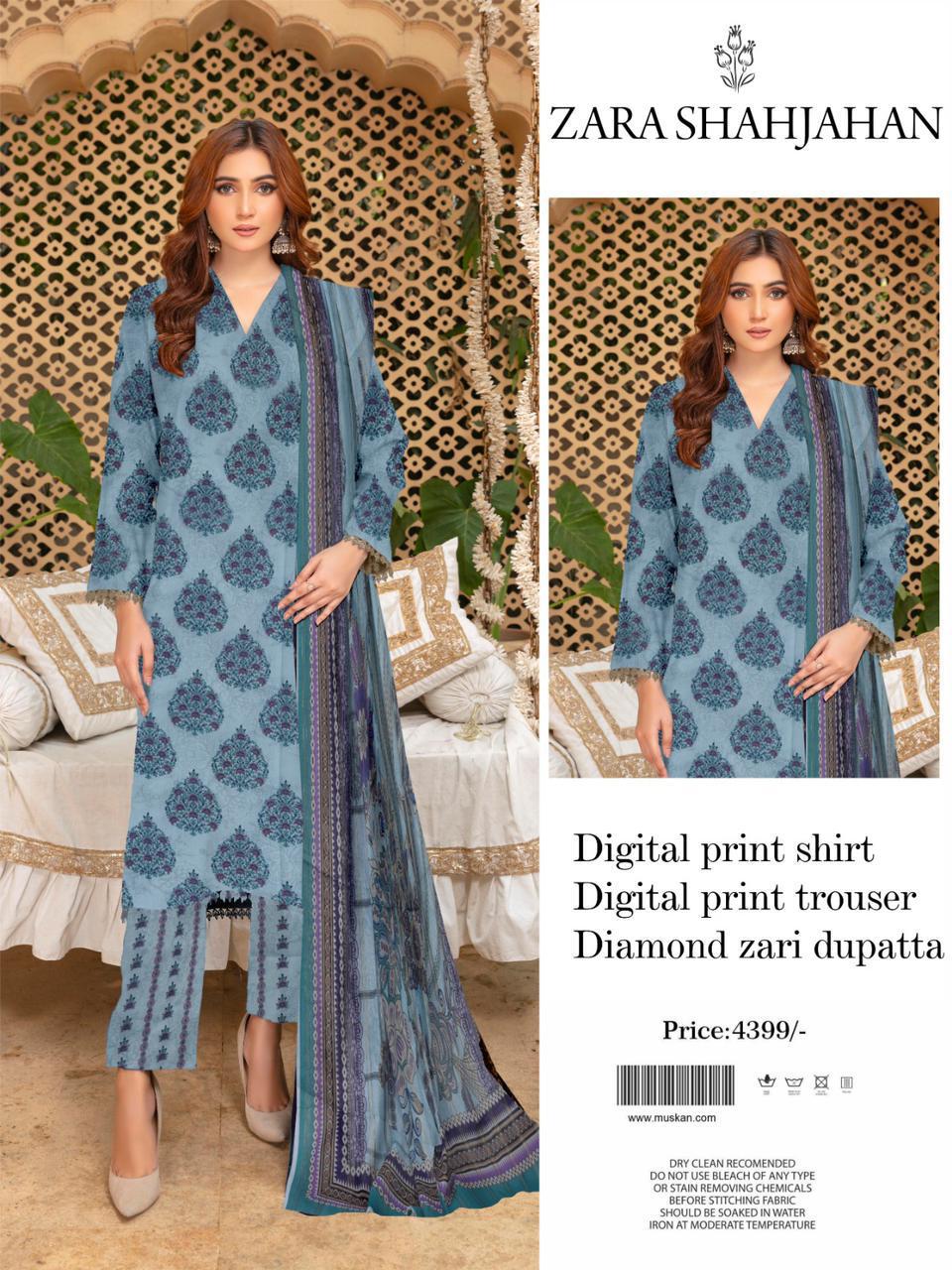 Zara shahjahan 3Pc Lawn Digital With diamond Dubata