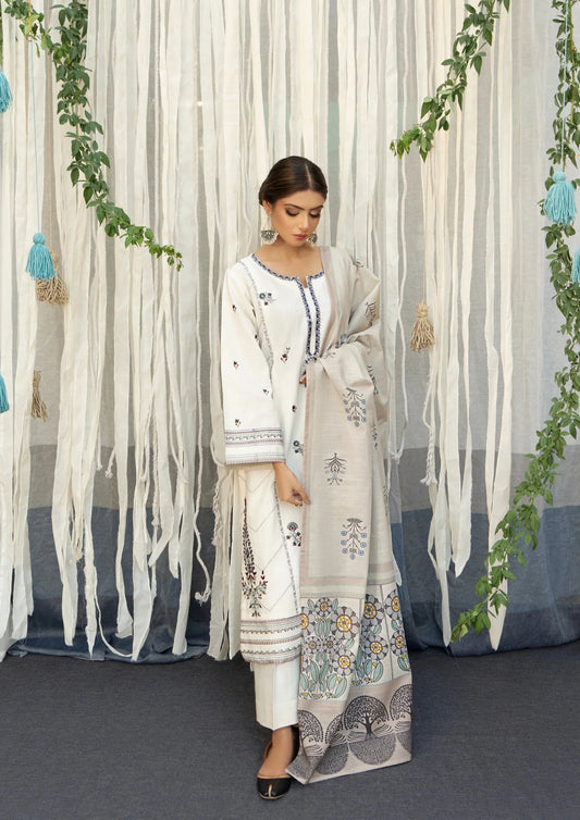 Urge - 3PC Dhanak Embroidered Shirt with Printed Wool Shawl- SP97
