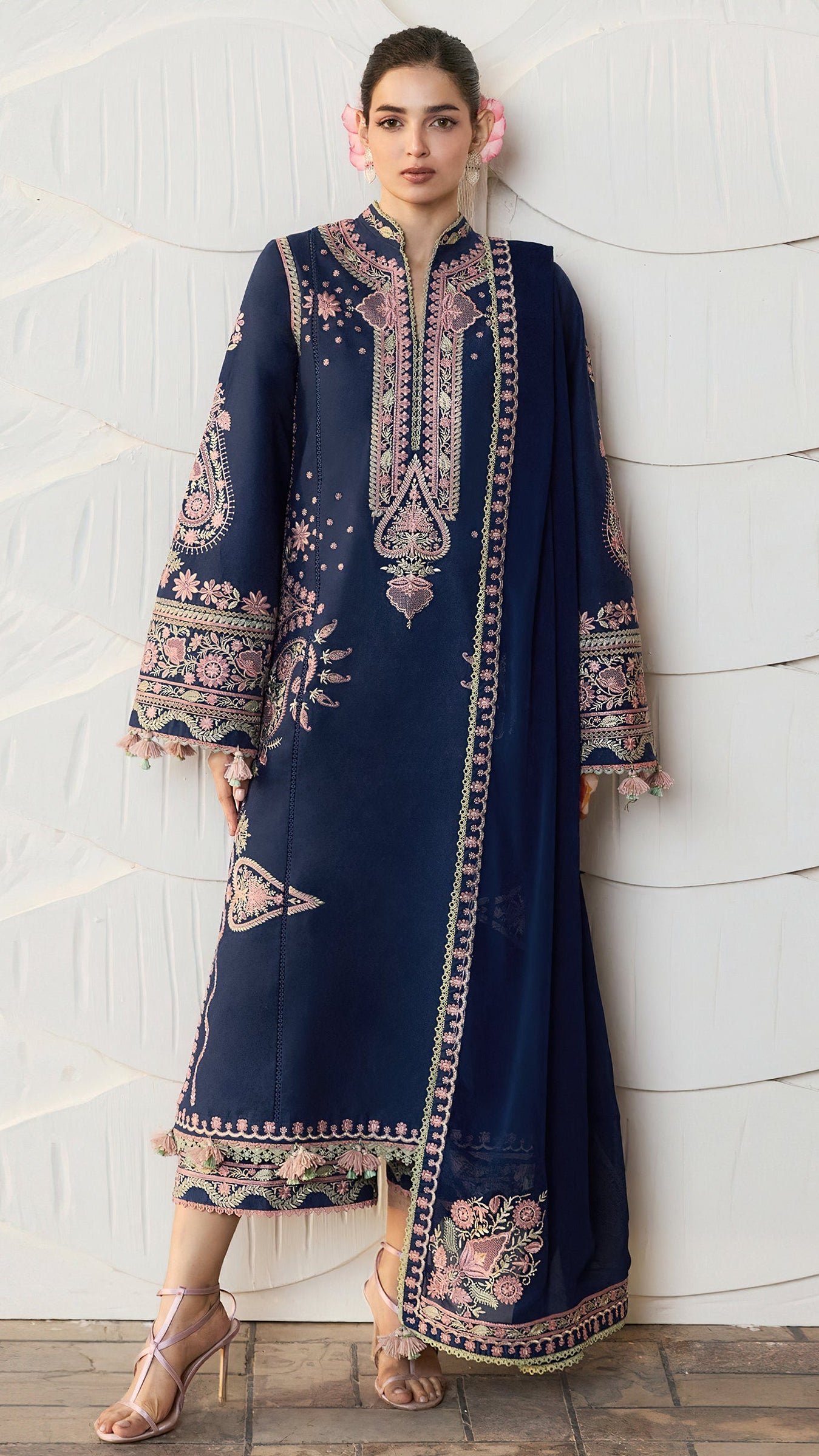 dhanak suit with ready to wear shawl