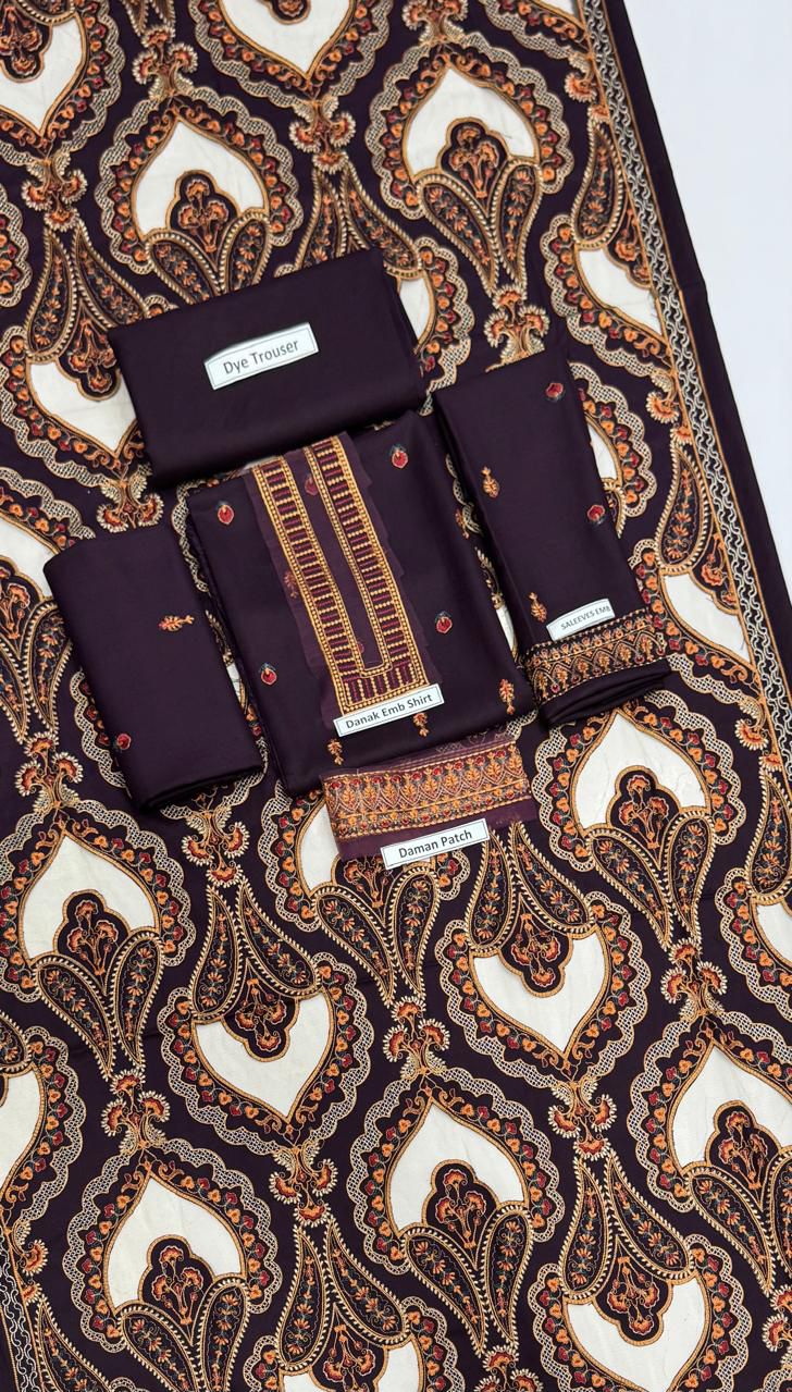 Unstitched Luxury Dhanak Heavy Embroidered 3PC Suit With Laser Cut Shawl