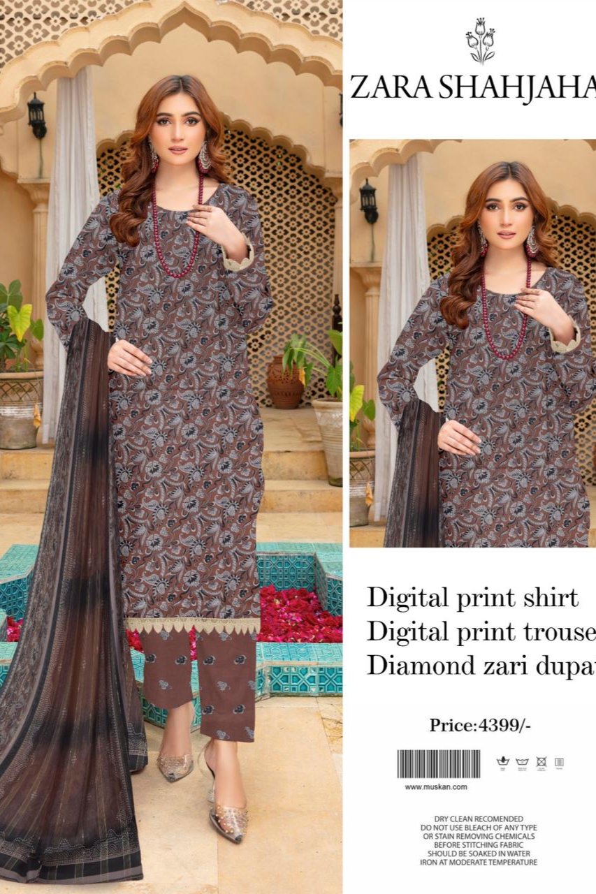Zara shahjahan 3Pc Lawn Digital With diamond Dubata
