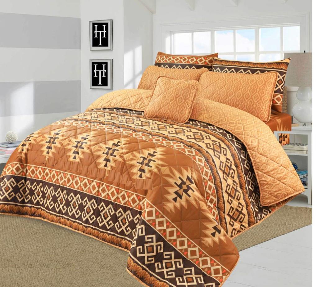 7 Pcs Quilted Comforter Set - Vintage