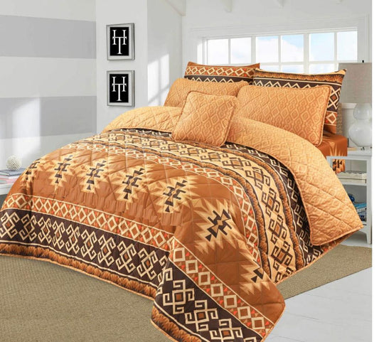 7 Pcs Quilted Comforter Set - Vintage