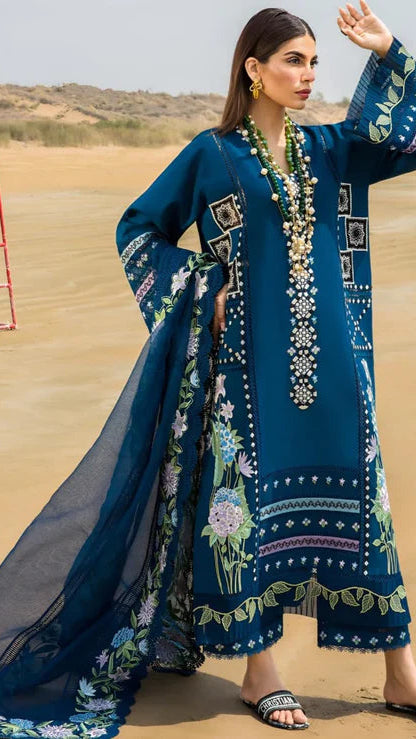 LAWN EMBROIDERED THREE PIECE WITH 4 SIDED READY DUBATA 1920