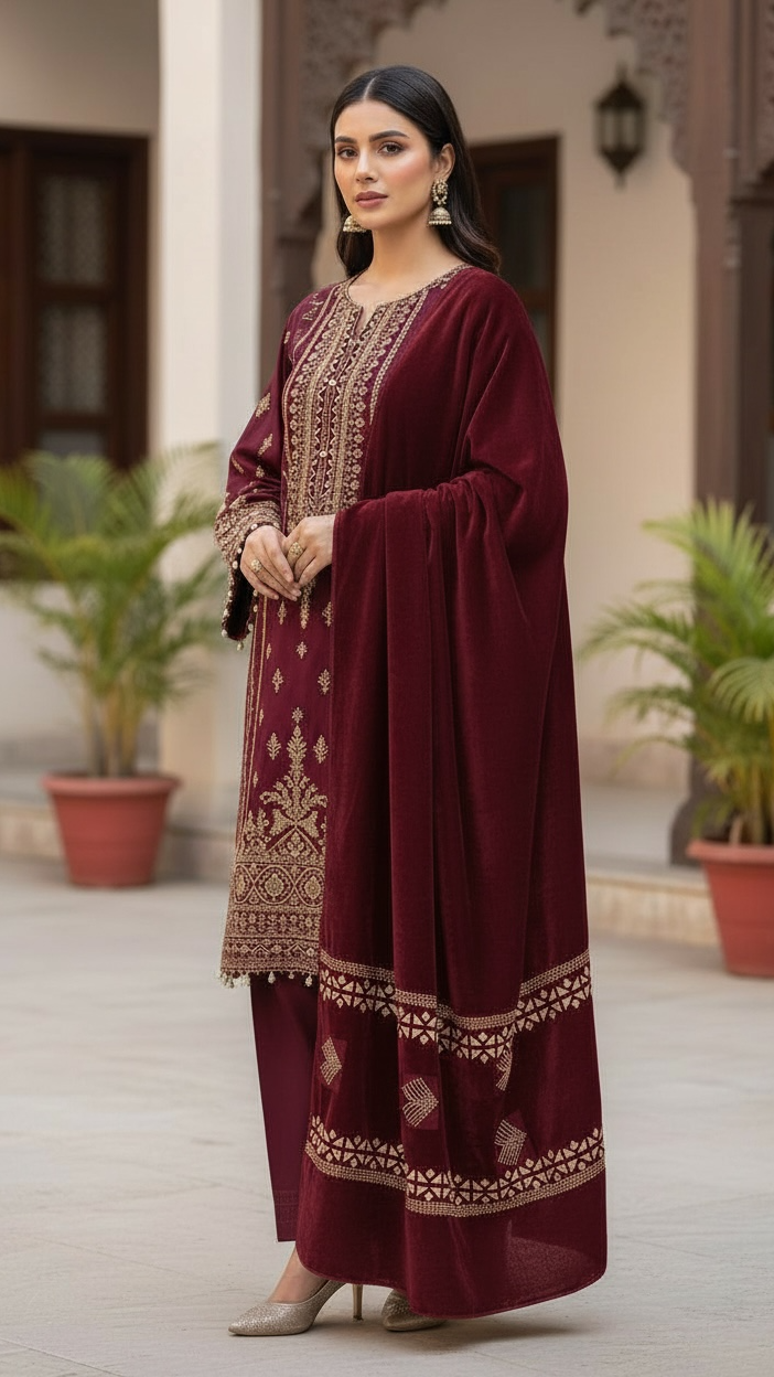 Luxury Stone Cutwork velvet Shawl