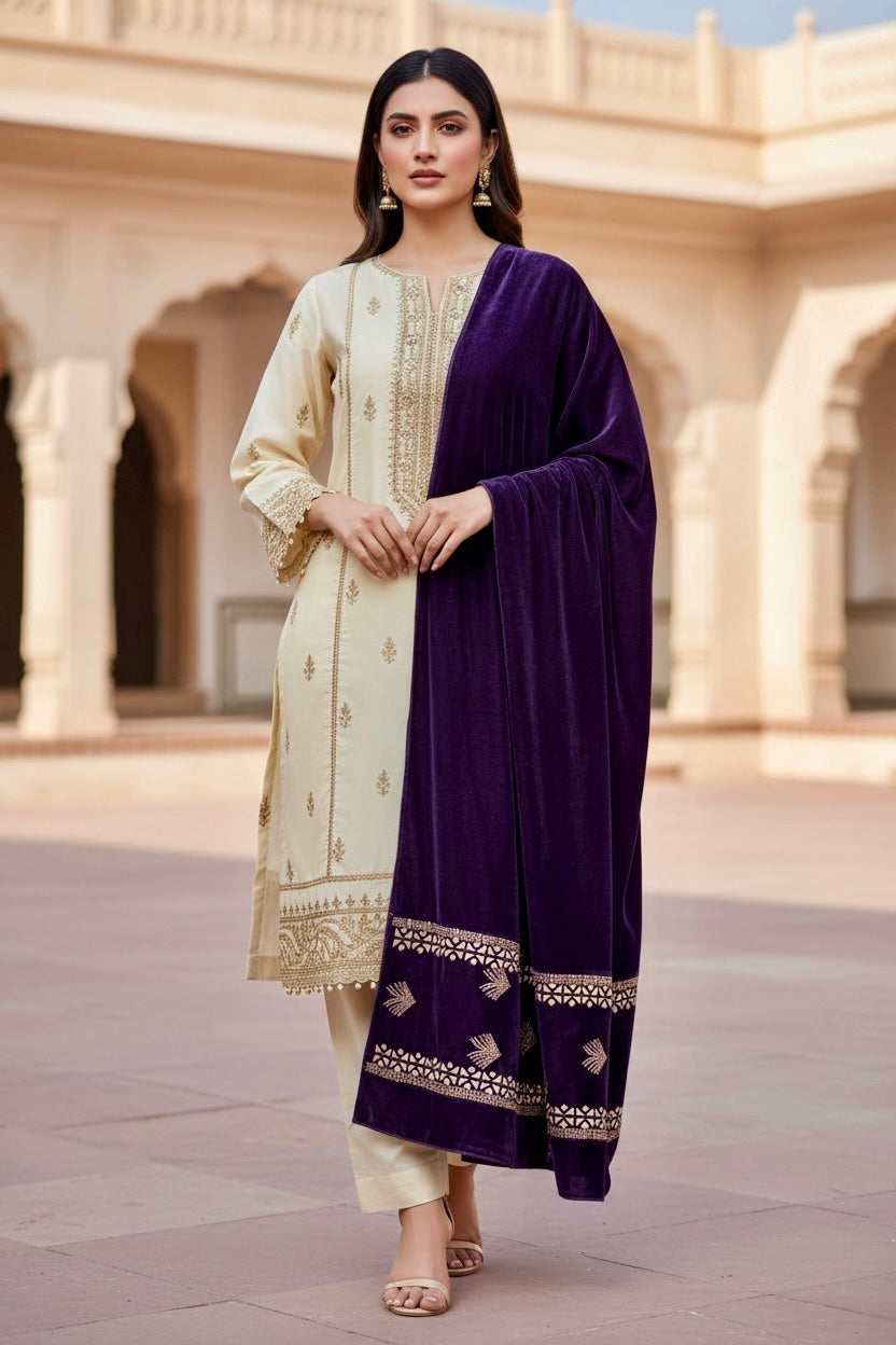 Luxury Stone Cutwork velvet Shawl