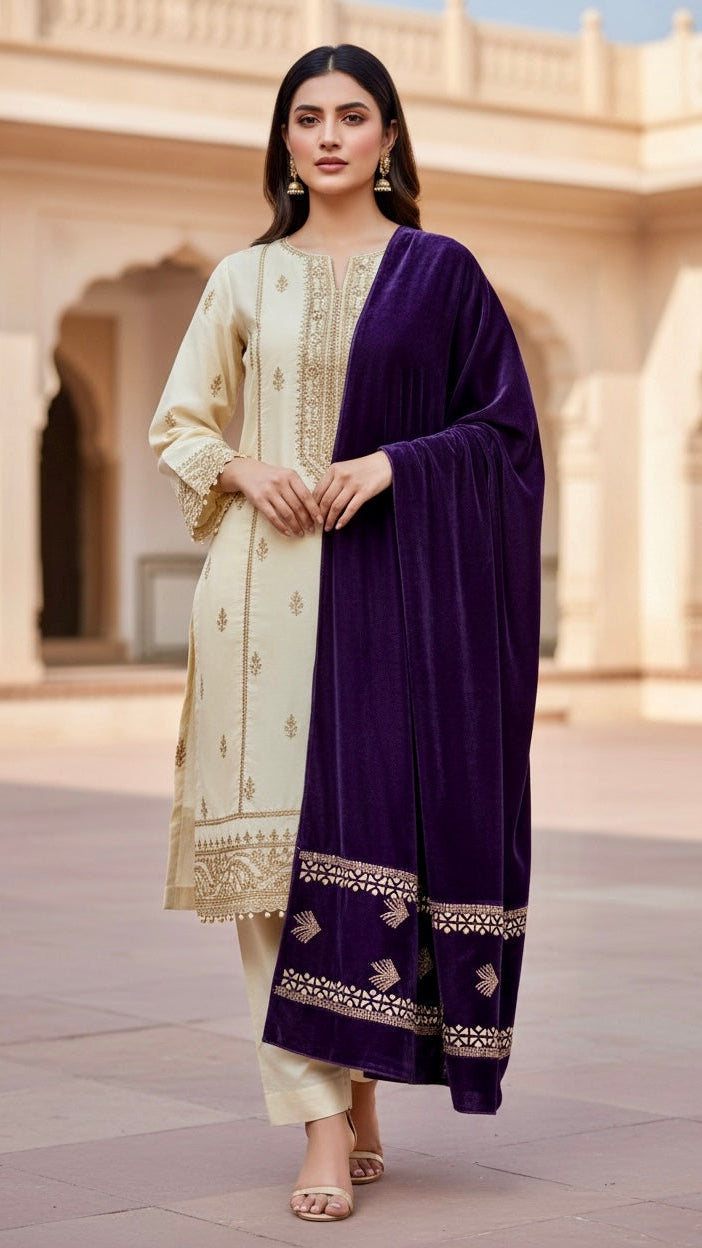 Luxury Stone Cutwork velvet Shawl