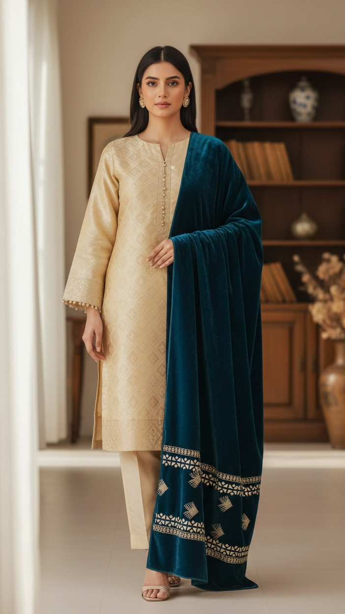 Luxury Stone Cutwork velvet Shawl