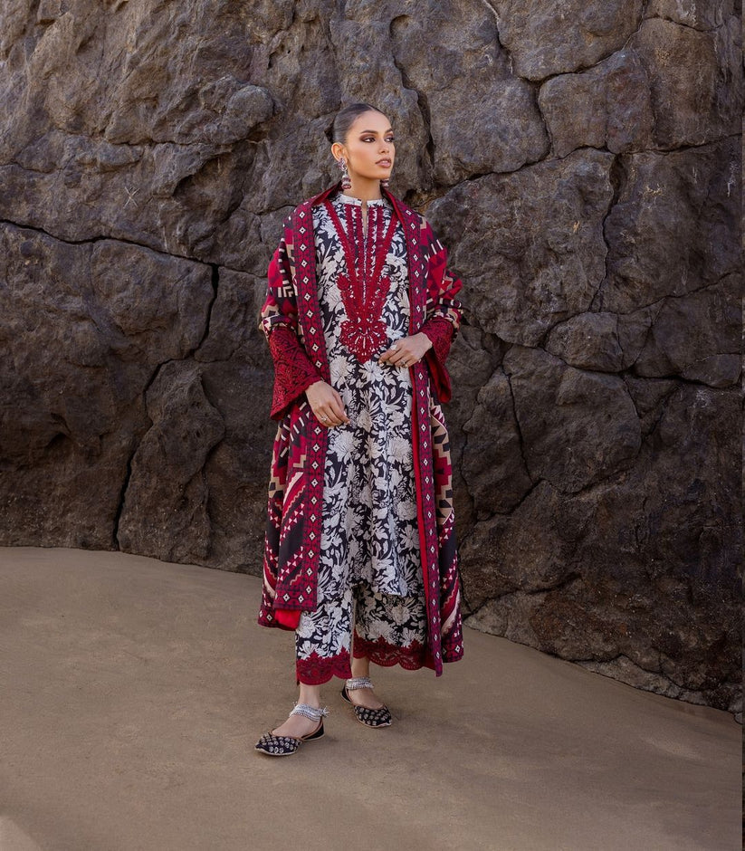 Zainab Chottani Chunri Red 3 PC Suit Embroidered Patches