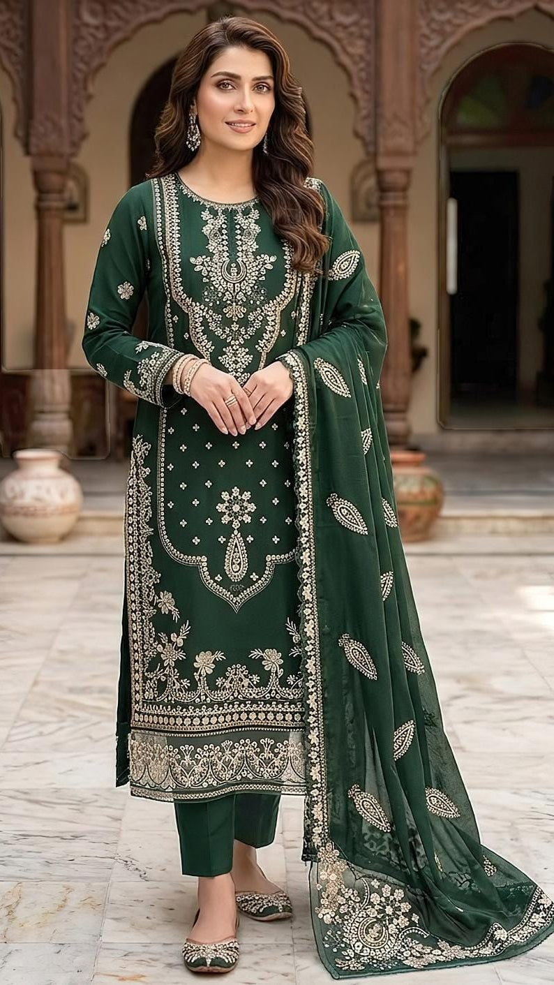 Dhanak 3 Piece Embroidered Suit With Embroiderd Ready to Wear Shawl