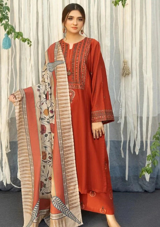 URGE - 3PC Dhanak Embroidered Shirt with Printed Wool Shawl and Embroidered Trouser - SP0959