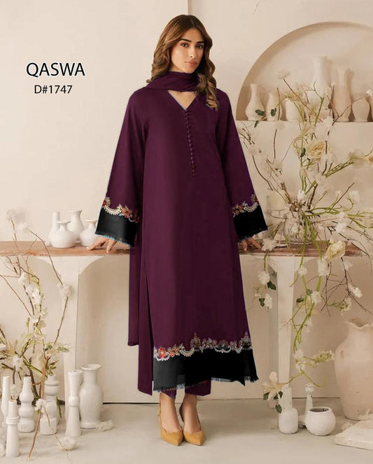 Qaswa Dhanak Embroidered Three piece 1747 PURPLE