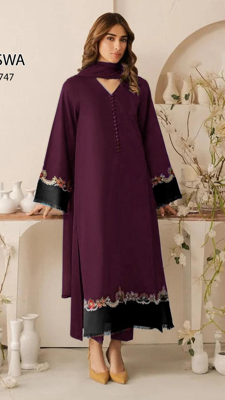 Qaswa Dhanak Embroidered Three piece 1747 PURPLE