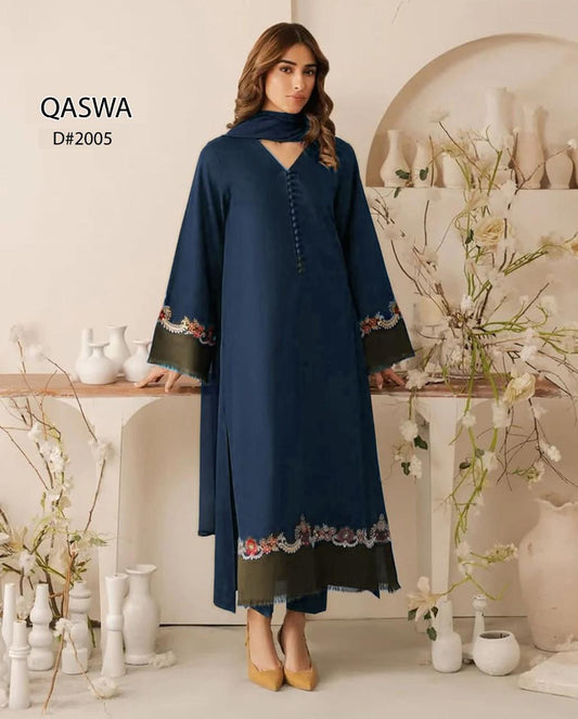 Qaswa Dhanak Embroidered Three piece 1747 BLUE