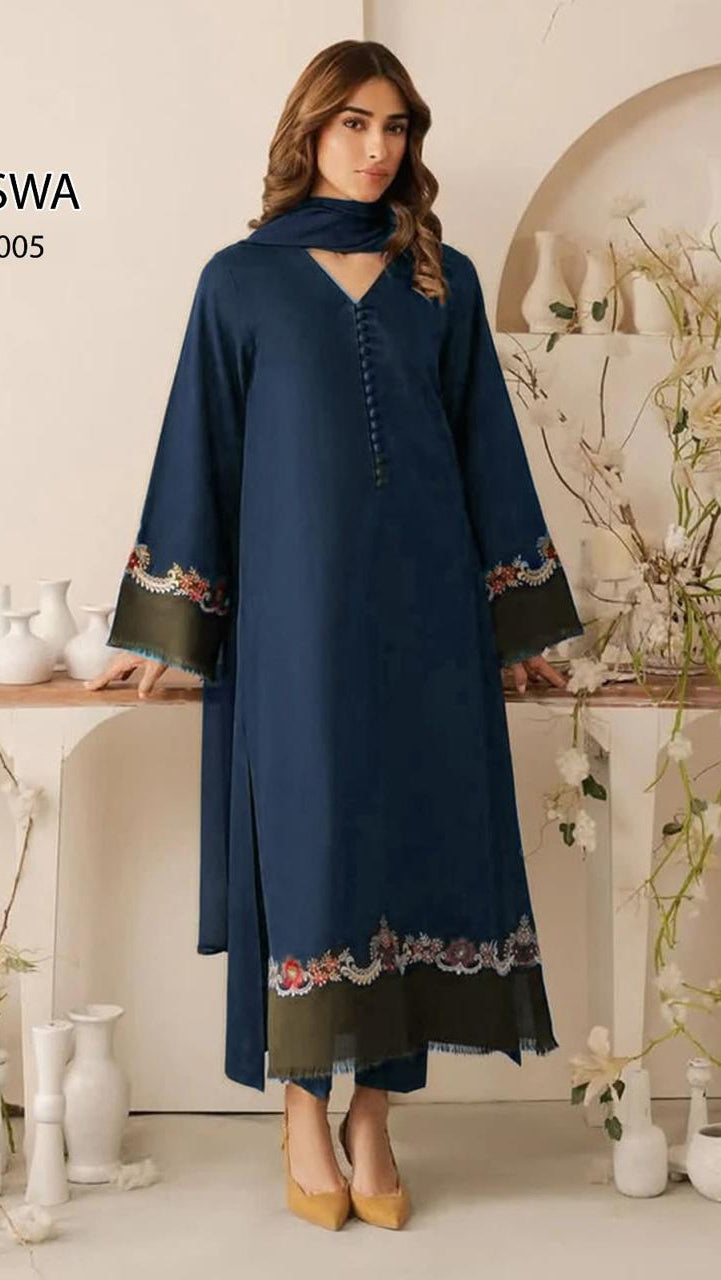 Qaswa Dhanak Embroidered Three piece 1747 BLUE