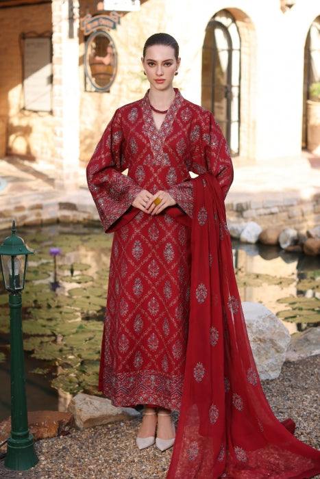 BAREEZE RED EMBROIDERED THREE PIECE  SP-1229
