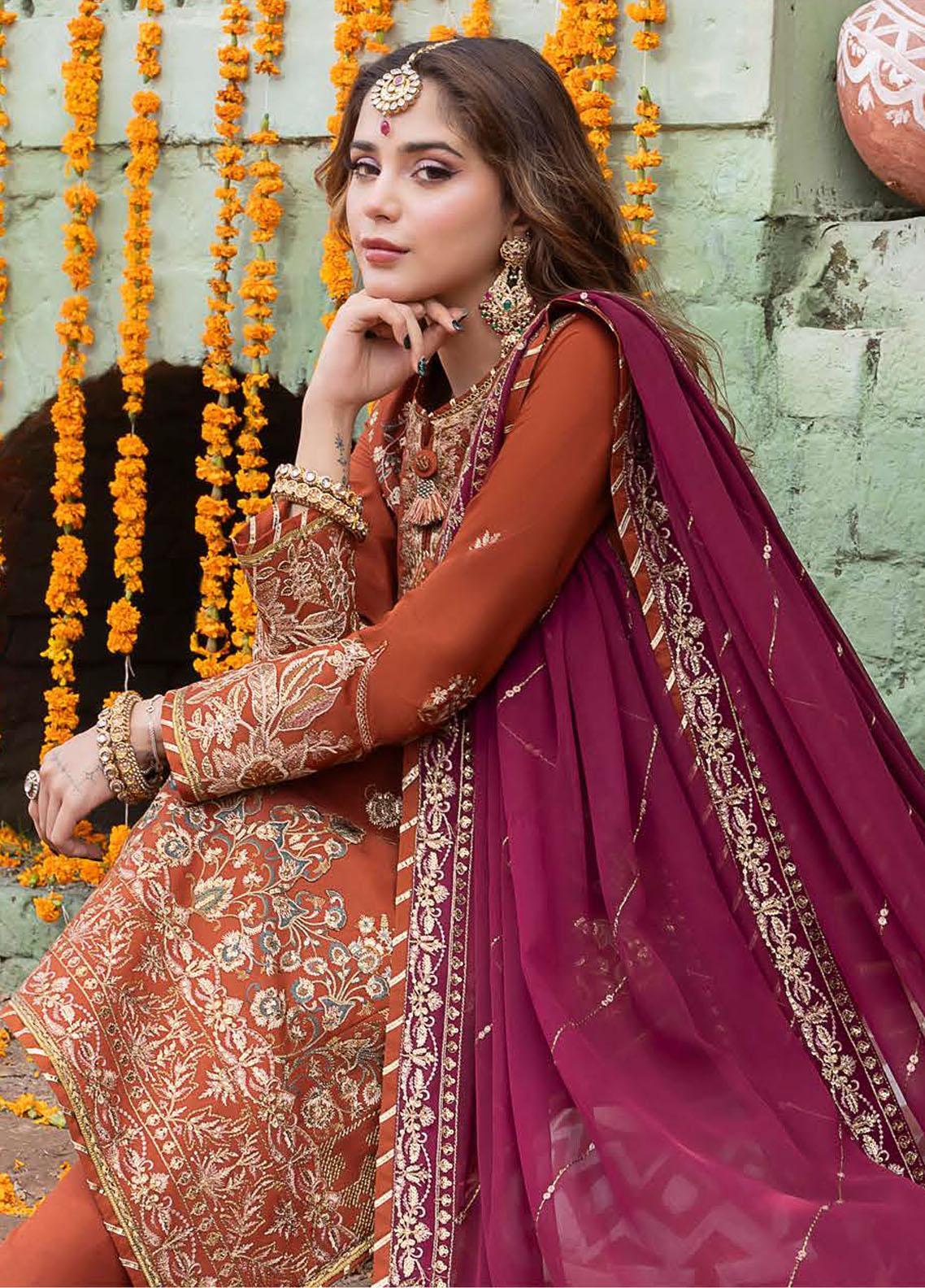 ASIM JOFA ORANGE  UNSTITCHED EMBROIDERED THREE PIECE SP-1003