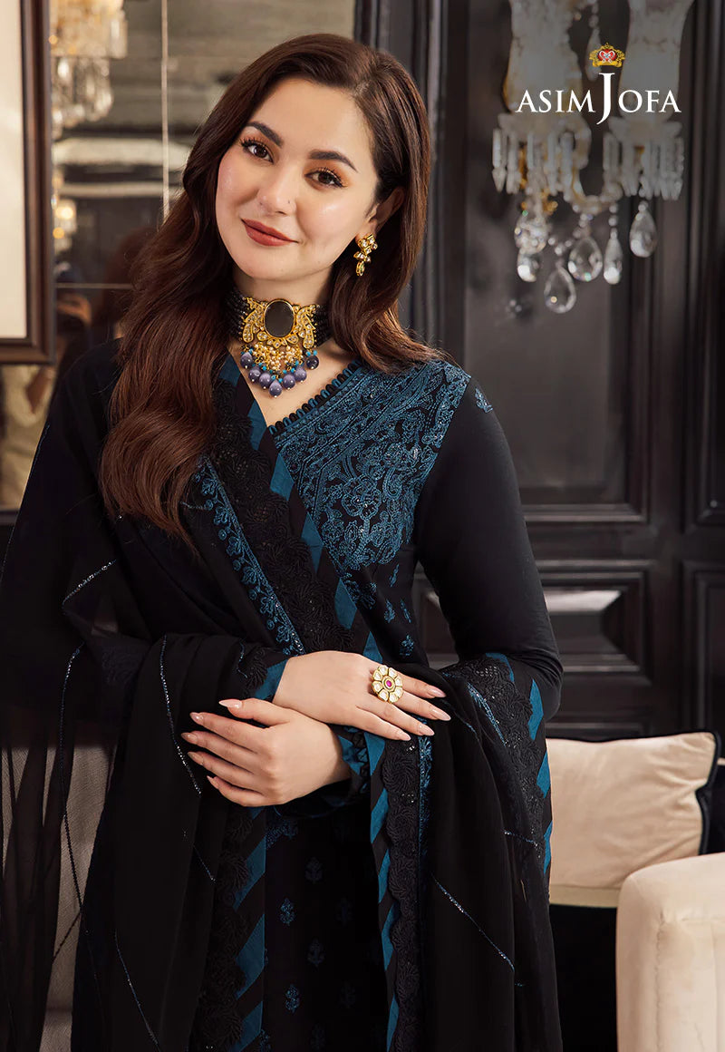 ASIM JOFA BLACK UNSTITCHED EMBROIDERED THREE PIECE