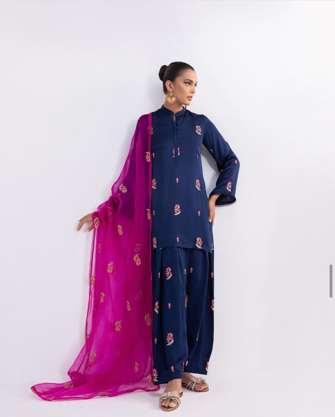 Pink&Bule Embroidered 3Pc Shamooz ZB-90