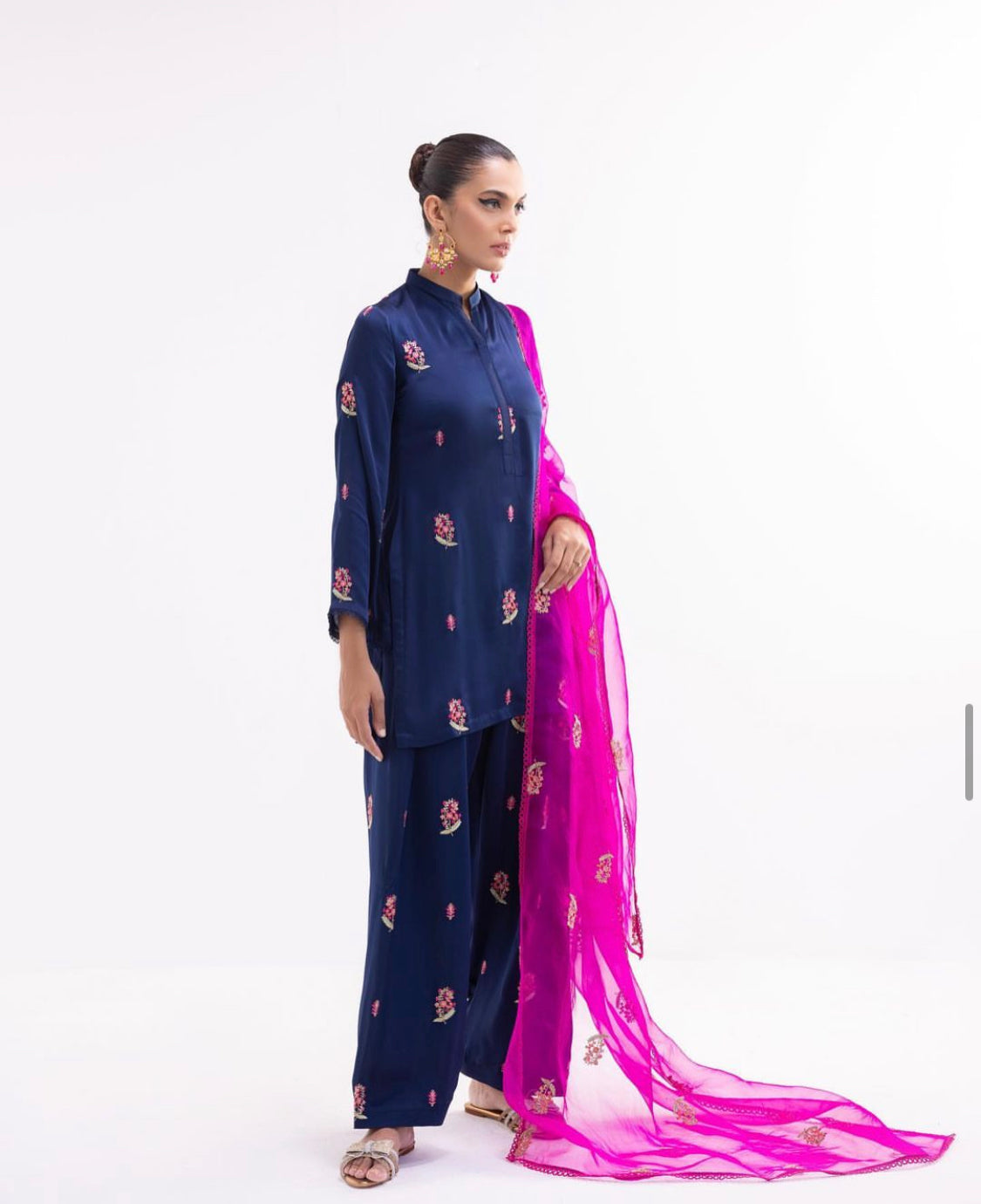 Pink&Bule Embroidered 3Pc Shamooz ZB-90