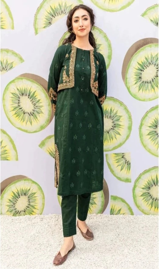 Unstitch 2pc Embroidered Linen Dress With Patches & Trouser