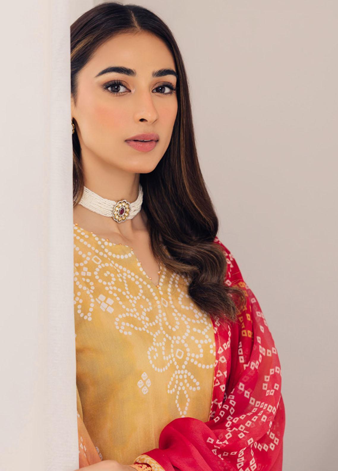 Salmon Peach Printed 3Pc kotrai ZB-72