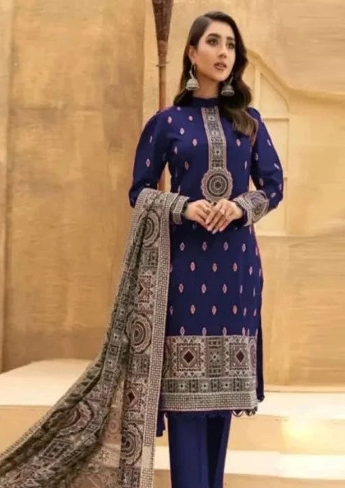 3PIECE DHANAK EMBROIDERED SUIT WITH EMBROIDERED SHAWL SP024