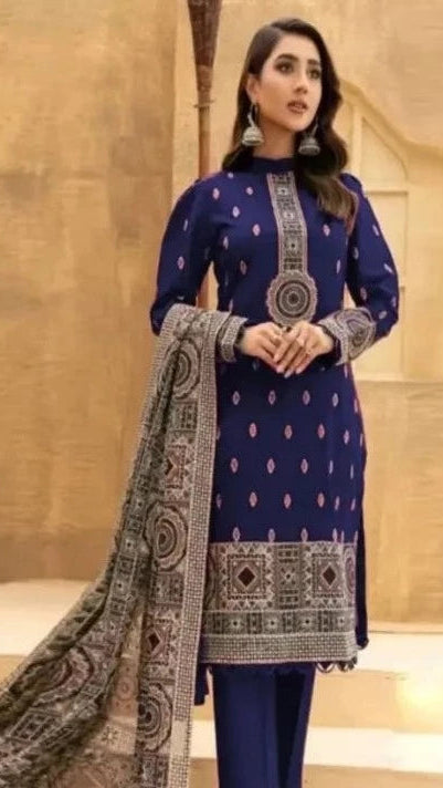 3PIECE DHANAK EMBROIDERED SUIT WITH EMBROIDERED SHAWL SP024