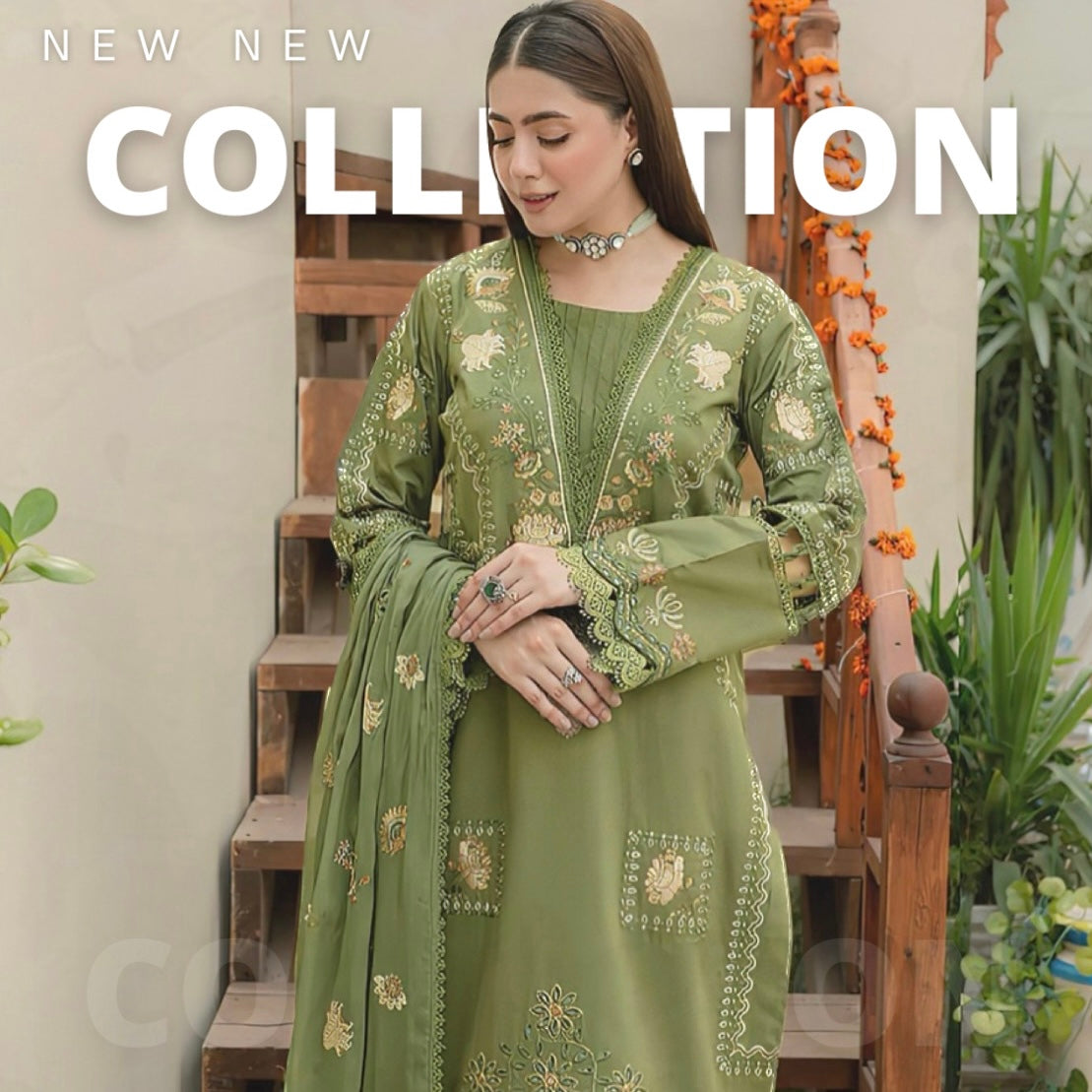 Phoneix green Embroidered 3PC ZB-1350