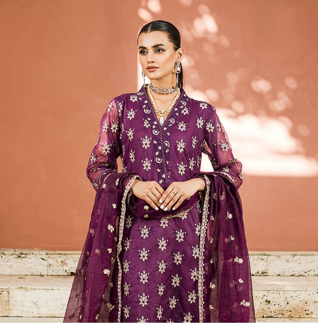 Palm Purple Embroidered 3PC ZB-1330
