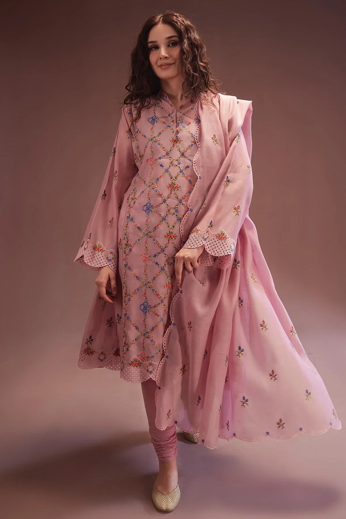 Embroidered Unstitch 3Pc Suit With Bamber Pure Chiffon Embroidered Dupatta Extra Patches Chicken kari borring Embroiderys