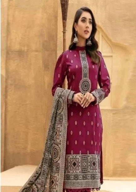 3PIECE DHANAK EMBROIDERED SUIT WITH EMBROIDERED SHAWL SP020