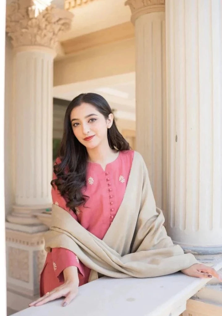 Pink Embroidered 3Pc Dhanak 124