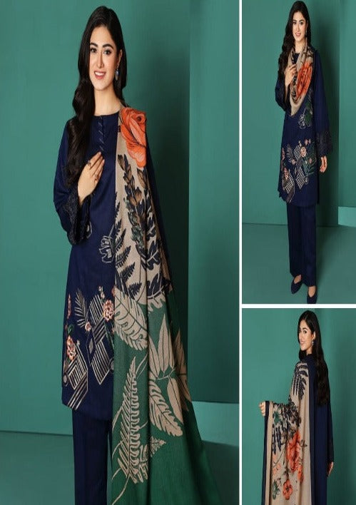 NISHAT 3-P Linen Embroidered with Print Wool Shawl