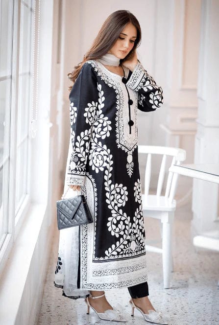 Unstitched 3pc Heavy Embroidered Linen Suit with Full Embroidered Chiffon Dupatta