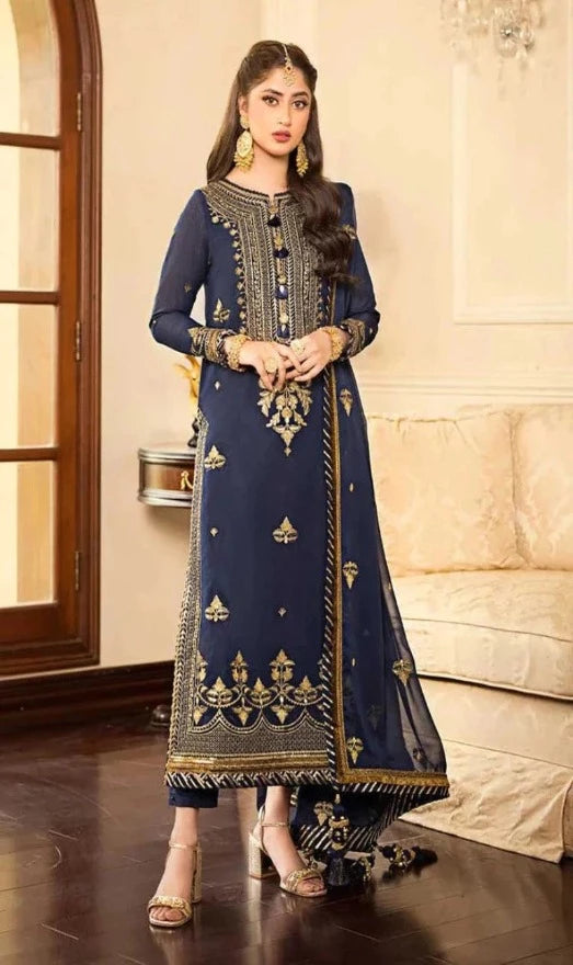 Unstitch 3pc Embroidered With Bamber Pure Chiffon Embroidered Dupatta