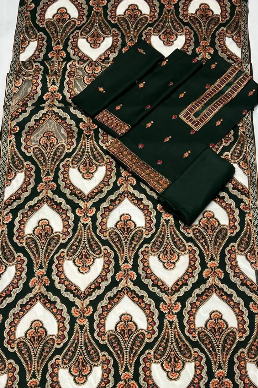 Unstitched Luxury Dhanak Heavy Embroidered 3PC Suit With Laser Cut Shawl