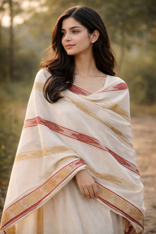 PURE LAWN GOLDEN LINE BORDER JAQUARD TARKASHI SHAWL